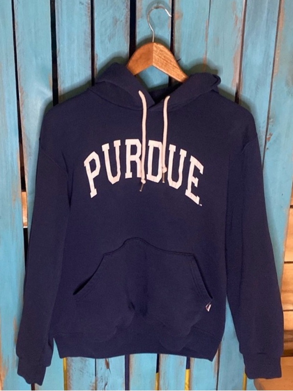Vintage Y2K Russell Purdue University pullover hoodie sweatshirt S navy white